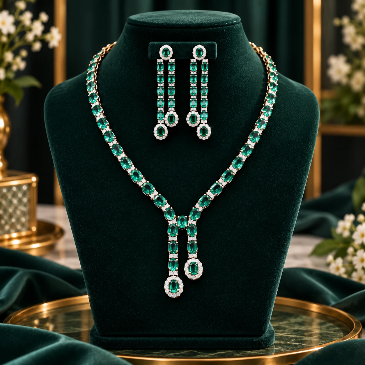 Emerald Diamond Necklace Set