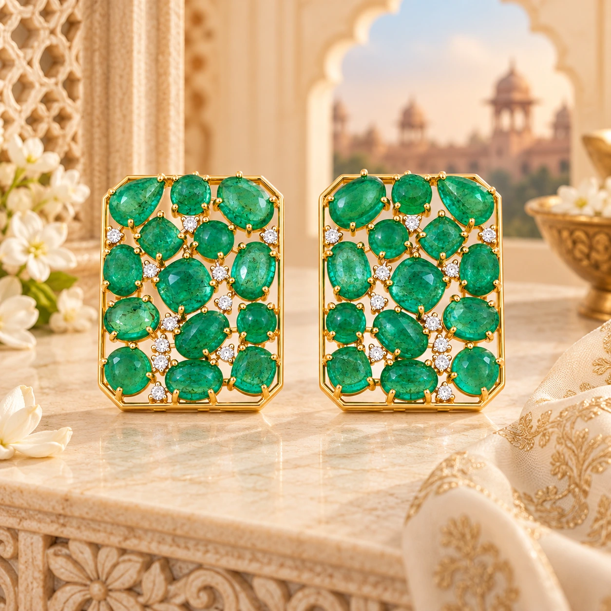 Emerald Geometric Earrings
