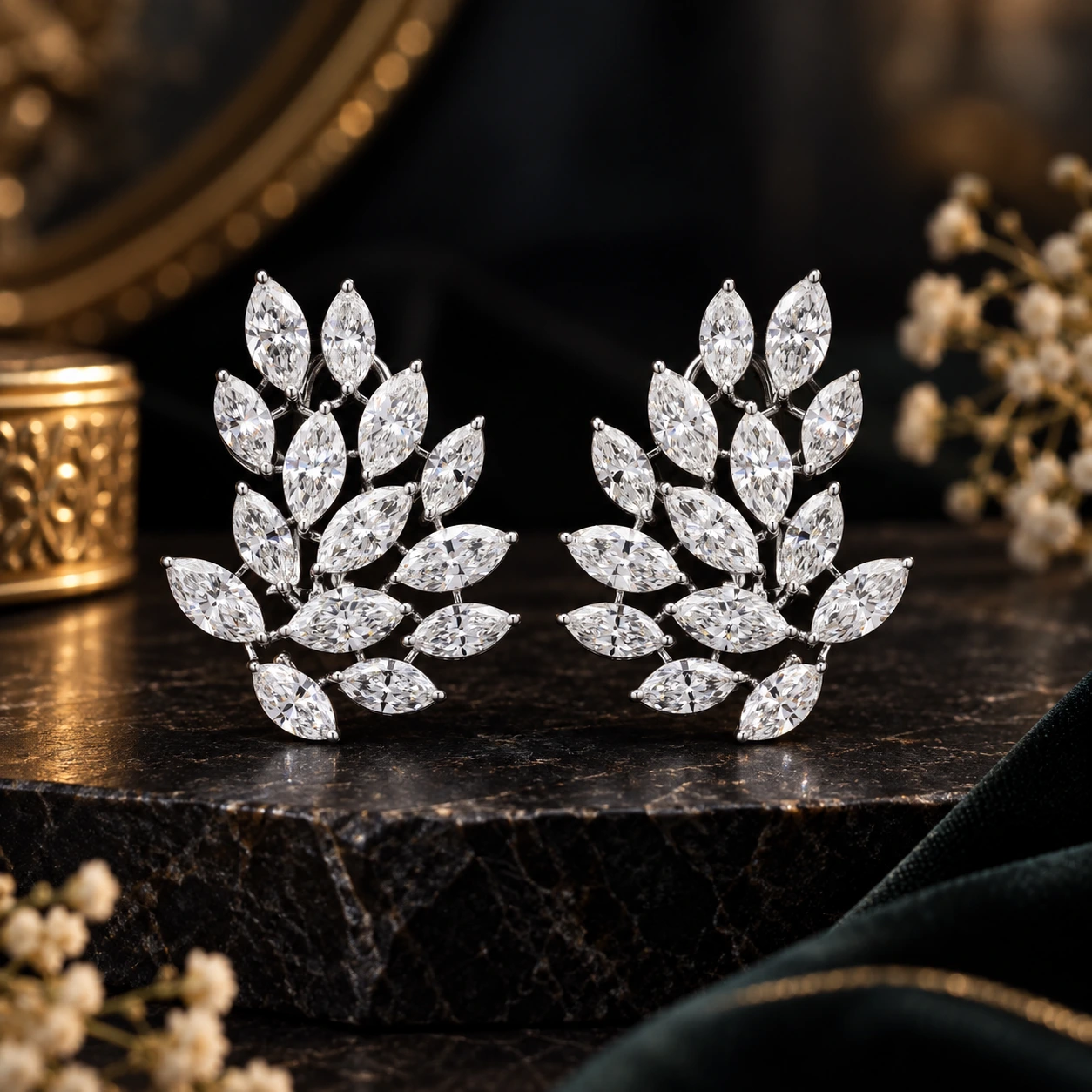 Diamond Leaf Earrings