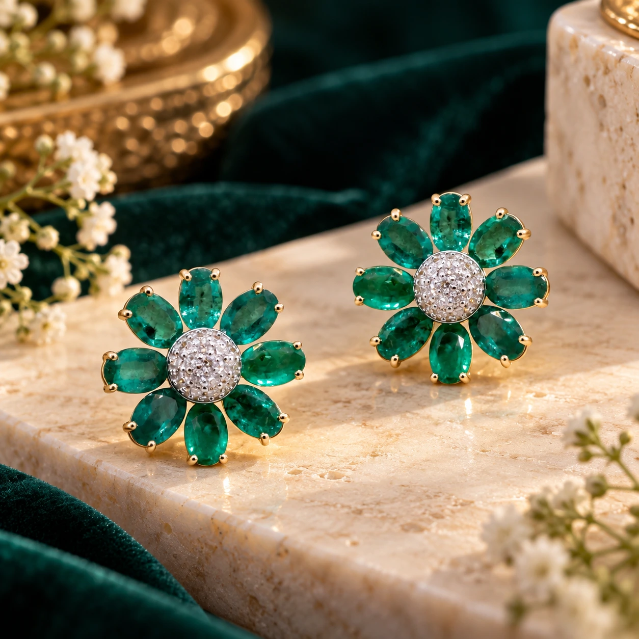 Emerald Flower Earrings