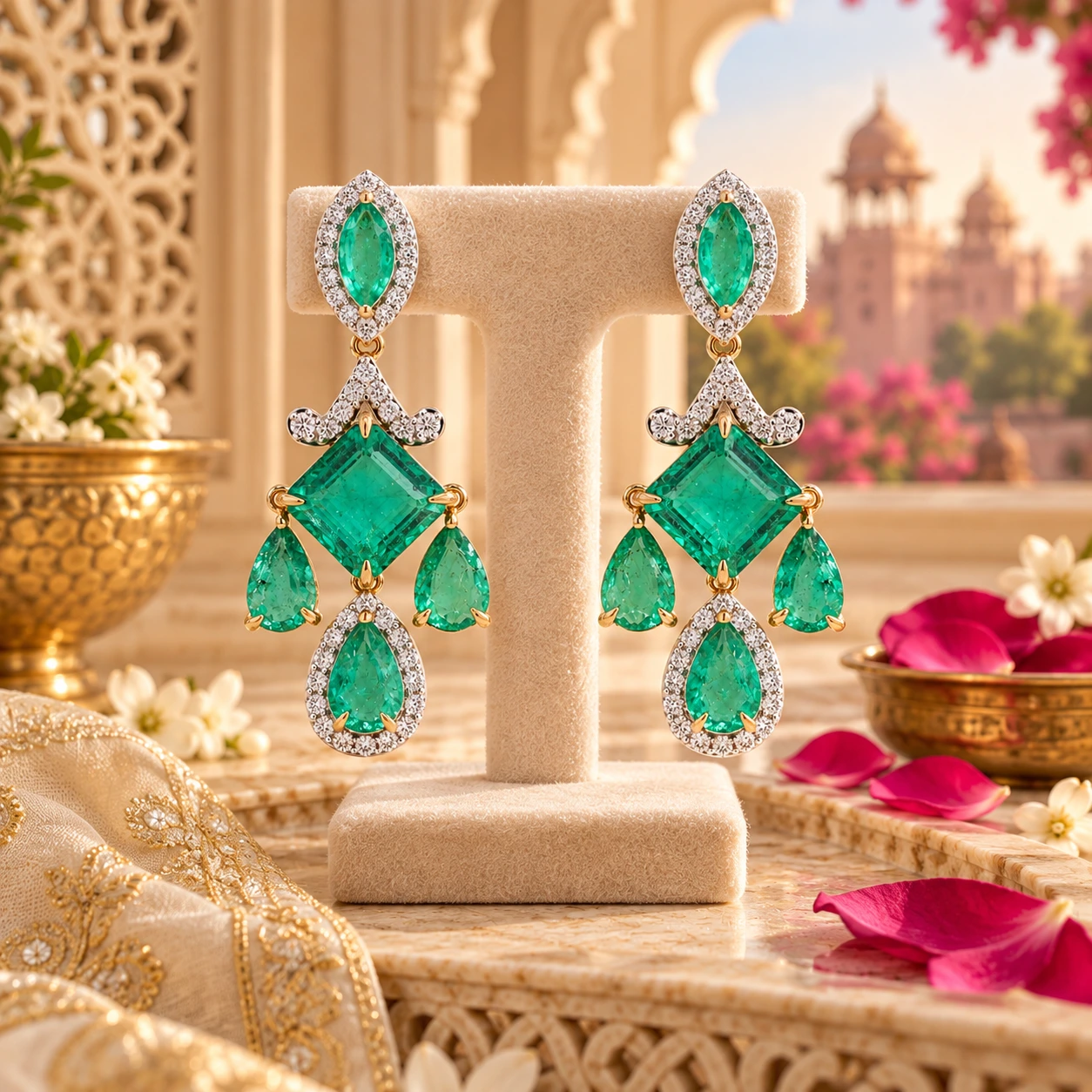 Emerald Flower Studs