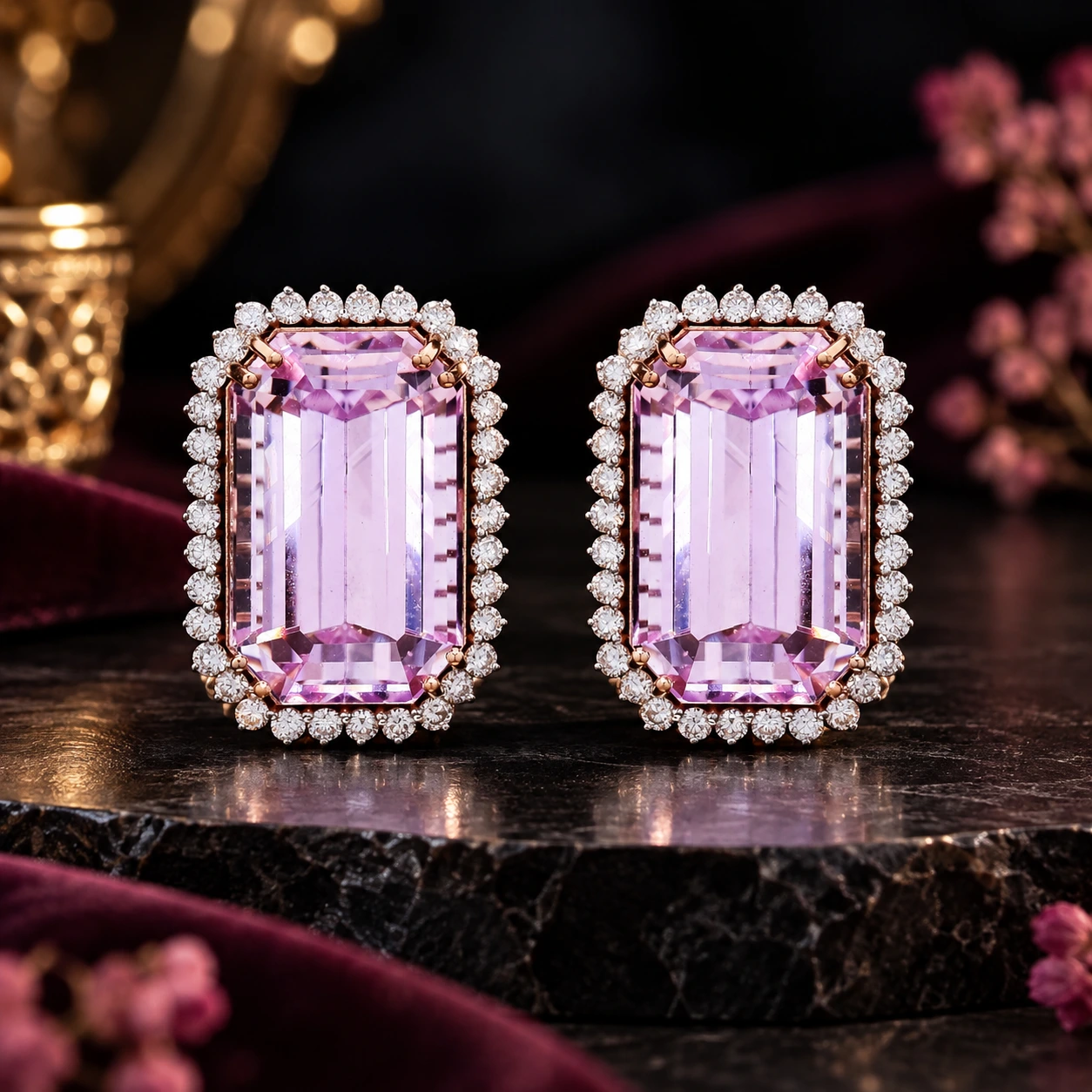 Emerald-Cut Pink Morganite Solitaire Studs