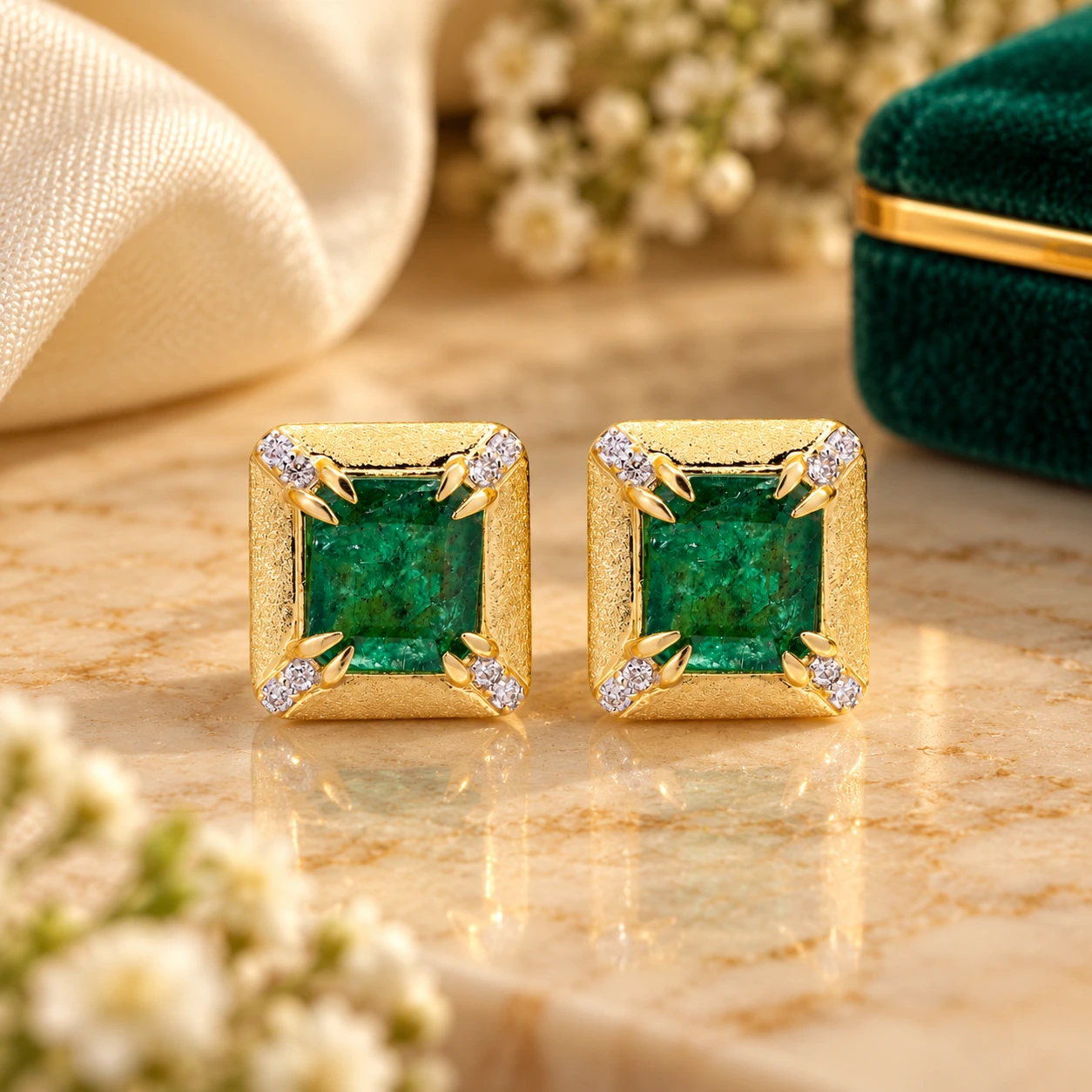 Emerald Diamond Studs